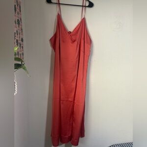 H&M: Satin Women's Midi Dress in Salmon